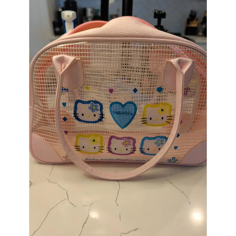 Sanrio Hello Kitty Pink Mesh Travel Bag Gingham Ita Tote Handbag Kawaii Y2K